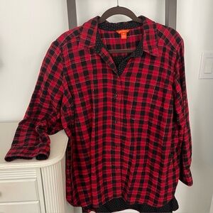 Joe Fresh Red and Black Checkered womens top. Size 2X with silver thread!